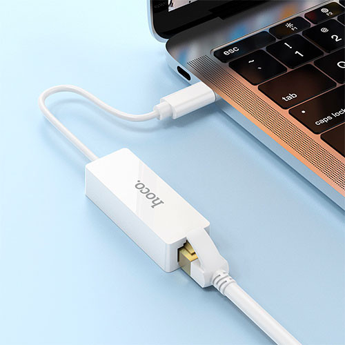 Адаптер-переходник Hoco UA22 (Type-C to ethernet adapter 100 Mbps) белый | MobileTm