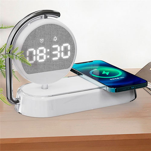 Беспроводное зарядное устройство мощностью 15 Вт Настольная зарядная станция 3-в-1 3 Gears Светодиодные будильники с регулируемой яркостью. | MobileTm