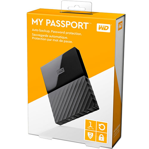 Внешний портативный жесткий диск WD My Passport 1 ТБ, черный, USB 3.0 | MobileTm