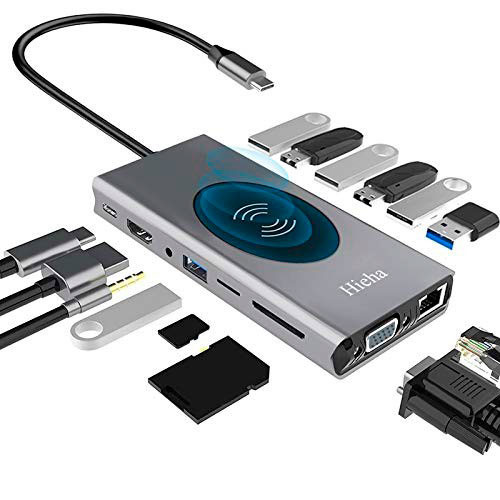 Док-станция USB C 15 в 1, совместимый с типом C и HDMI, VGA, RJ45, USB3.0, устройство чтения карт памяти SD / TF с зарядкой PD для USB-концентратора Macbook Pro | MK00473