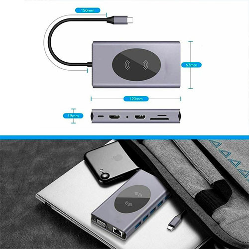 Док-станция USB C 15 в 1, совместимый с типом C и HDMI, VGA, RJ45, USB3.0, устройство чтения карт памяти SD / TF с зарядкой PD для USB-концентратора Macbook Pro | MK00473