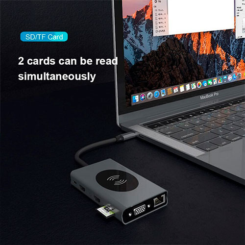 Док-станция USB C 15 в 1, совместимый с типом C и HDMI, VGA, RJ45, USB3.0, устройство чтения карт памяти SD / TF с зарядкой PD для USB-концентратора Macbook Pro | MK00473