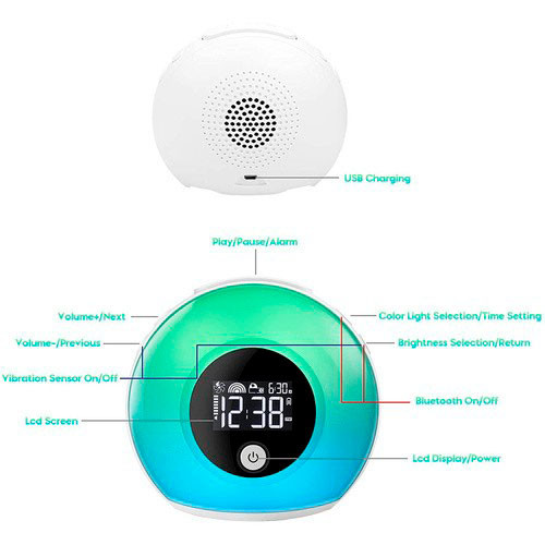 Ночник, будильник, Bluetooth, динамик, 5 цветов, | MK00627