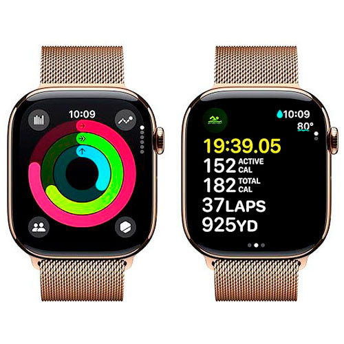 Apple Watch Series 10 46 мм, корпус из титана золотого/черного цвета и ремешок Milanese золотого цвета | MK02875