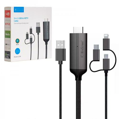 Адаптер MHL 3 в 1 USB Type C + Micro USB + Lightning на HDMI с поддержкой разрешения HD | MK02985