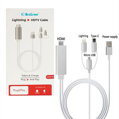 Адаптер MHL 3 в 1 USB Type C + Micro USB + Lightning на HDMI с поддержкой разрешения HD | MK02985