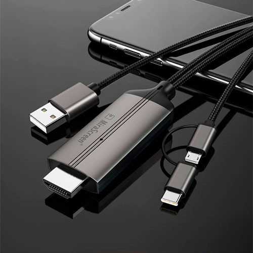 Адаптер MHL 3 в 1 USB Type C + Micro USB + Lightning на HDMI с поддержкой разрешения HD | MK02985
