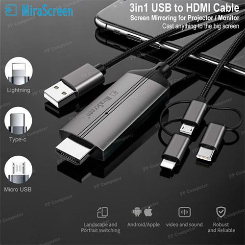 Адаптер MHL 3 в 1 USB Type C + Micro USB + Lightning на HDMI с поддержкой разрешения HD | MK02985