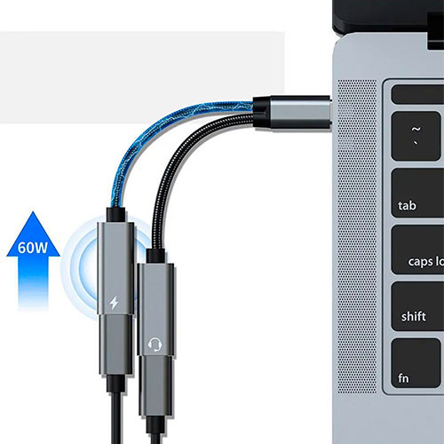 Разветвитель USB-C, наушники, 60W/ Цв.:TA2H-R2L60 | MK02990