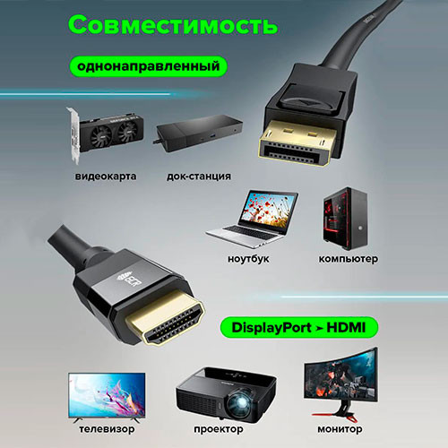 Кабель-переходник 1,8м DisplayPort HDMI 4K для ноутбука | MK03156
