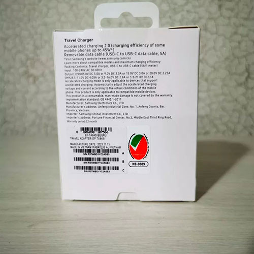 Оригинальное зарядное устройство Samsung 45 W сверхбыстрая зарядка, адаптер ЕС | MK03480