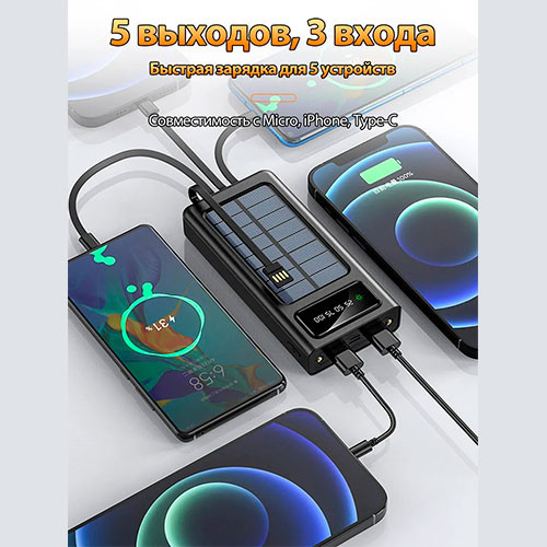 Солнечный пауэрбанк 50000 мАч: быстрая зарядка | MK03548