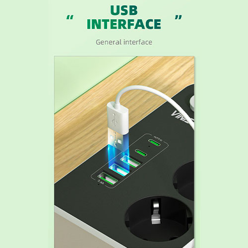 Сетевой фильтр, настольный, 3 розеток, С портом для быстрой зарядки | MK03618