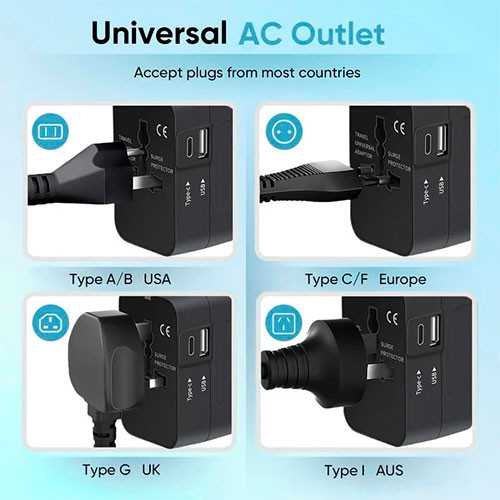 Универсальный адаптер (100-240В, 1 USB, Type-C, белый) | MK03673