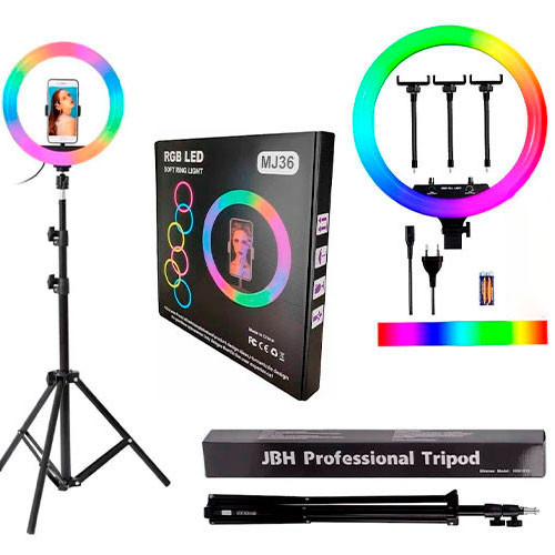 Светодиодная кольцевая лампа 36 см 2.10м zKissFashion RGB цветная | MK02052