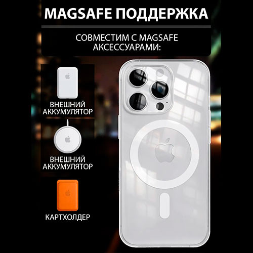 Чехол на iPhone 15 Pro Max MagSafe прозрачный с магнитом | MK03960